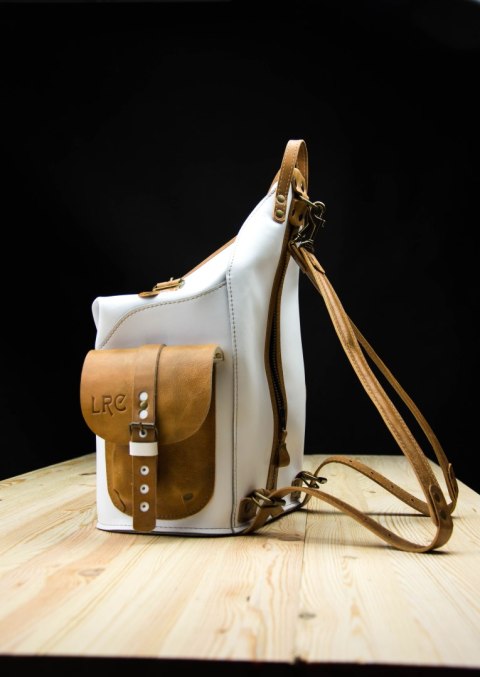 Leather handmade backpack color white