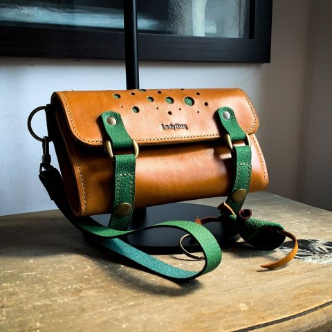 Portfel skórzany, etui na telefon kolor kamelowy i zielony