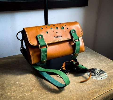 Portfel skórzany, etui na telefon kolor kamelowy i zielony