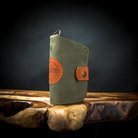 Portfel skórzany Barcelona kolor khaki i pomarańczowy