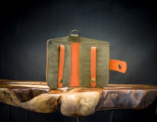 Portfel skórzany Barcelona kolor khaki i pomarańczowy