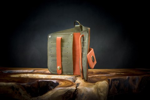 Portfel skórzany Barcelona kolor khaki i pomarańczowy