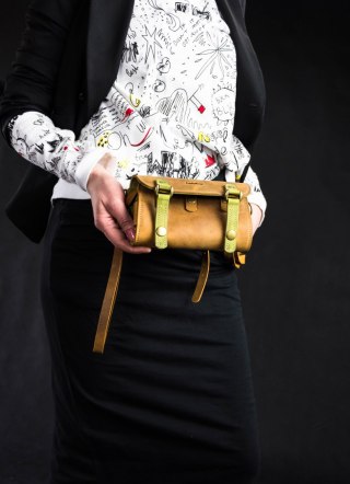 Portfel skórzany, etui na telefon kolor kamelowy i limonkowy