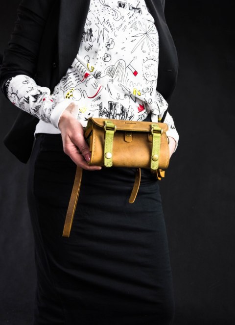 Portfel skórzany, etui na telefon kolor kamelowy i limonkowy