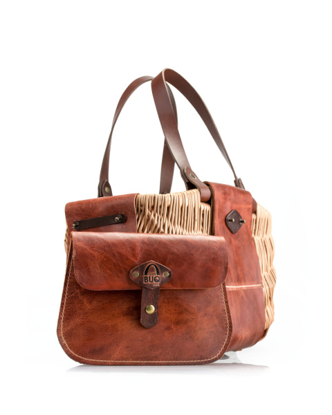 Wicker and leather basket handmade