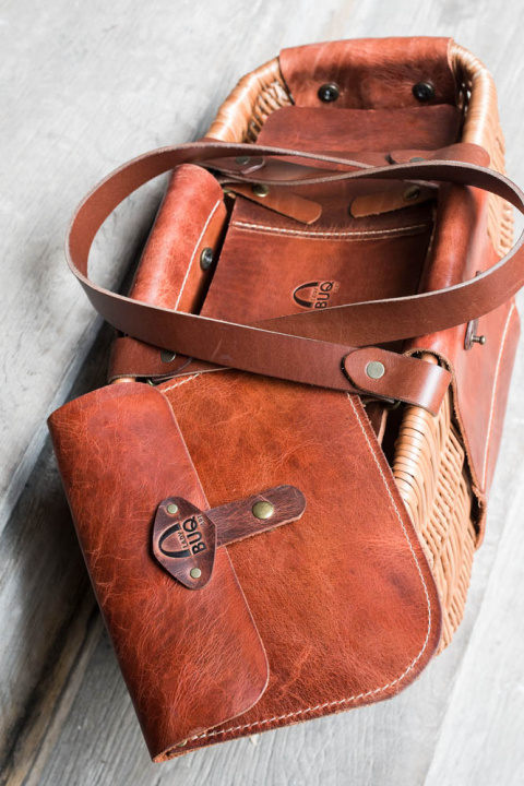 Wicker and leather basket handmade