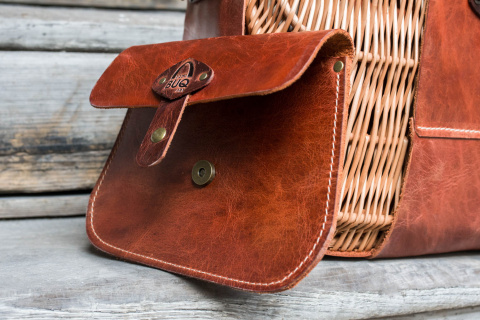 Wicker and leather basket handmade