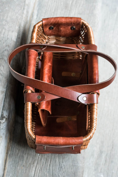 Wicker and leather basket handmade