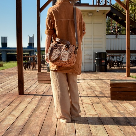 Wicker and leather basket