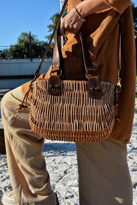 Wicker and leather basket