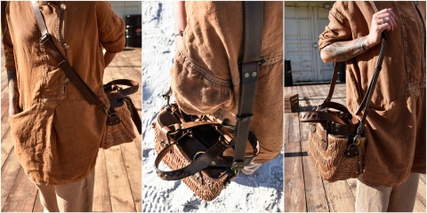 Wicker and leather basket