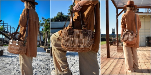 Wicker and leather basket