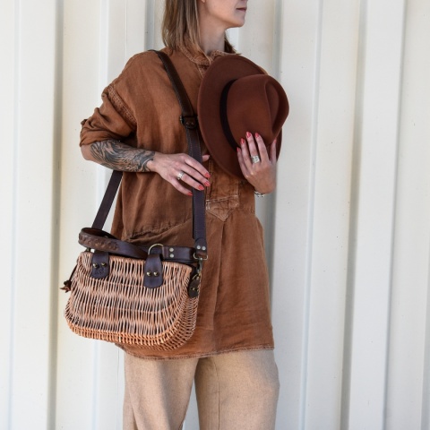 Wicker and leather basket