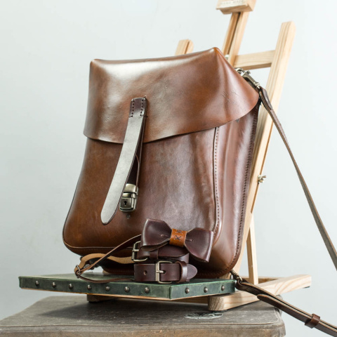 Skórzana kawaleryjka plecak ręcznie wykonany z skóry juchtowej