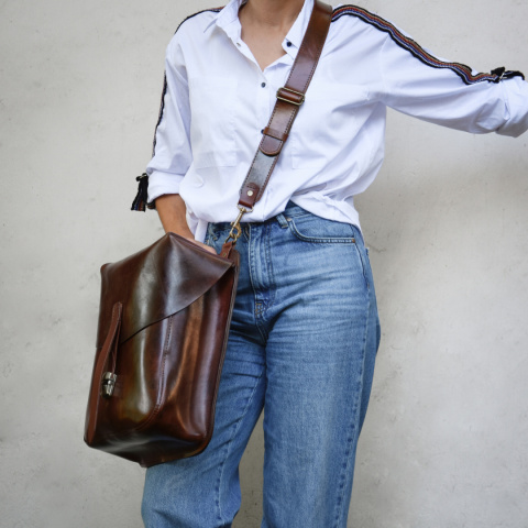 Skórzana kawaleryjka plecak ręcznie wykonany z skóry juchtowej