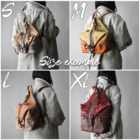 Skórzany plecak w kolorze brązowym oraz fioletowym