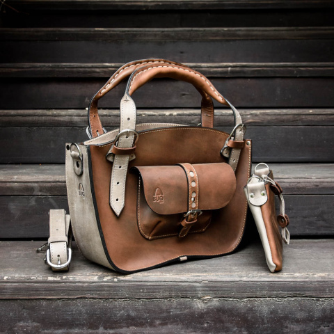 Torba Kuferek skórzany ciemny brąz i szary