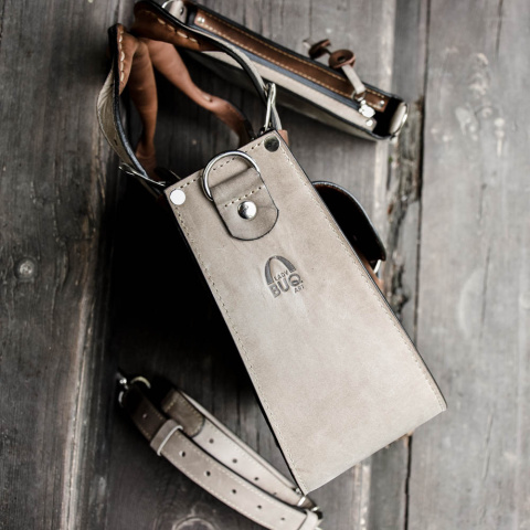 Torba Kuferek skórzany ciemny brąz i szary