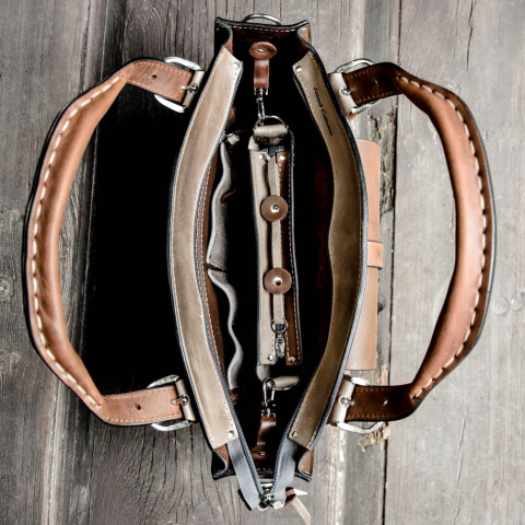 Torba Kuferek skórzany ciemny brąz i szary