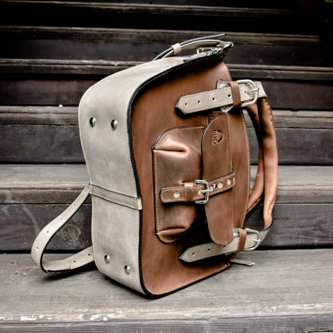 Torba Kuferek skórzany ciemny brąz i szary