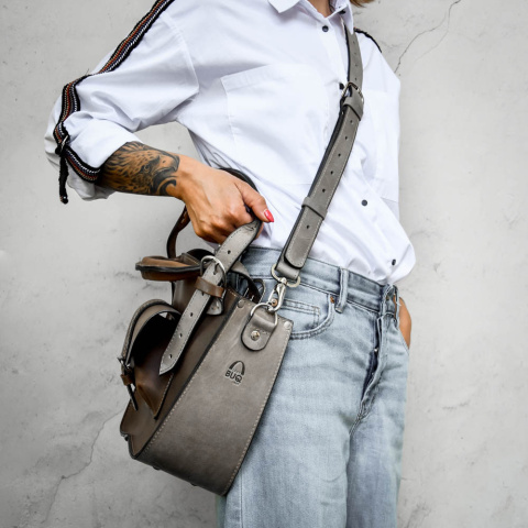 Torba Kuferek skórzany ciemny brąz i szary