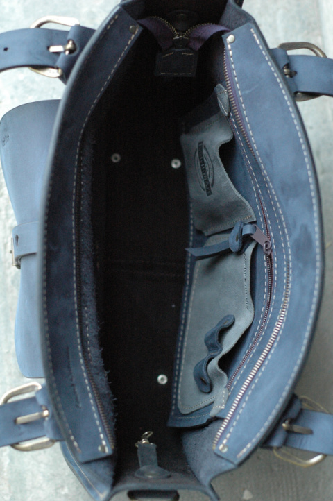 Leather Tote Bag - dark blue