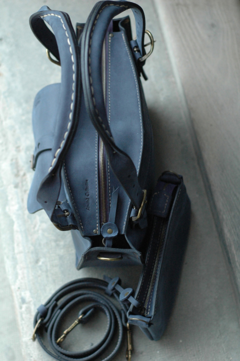 Leather Tote Bag - dark blue