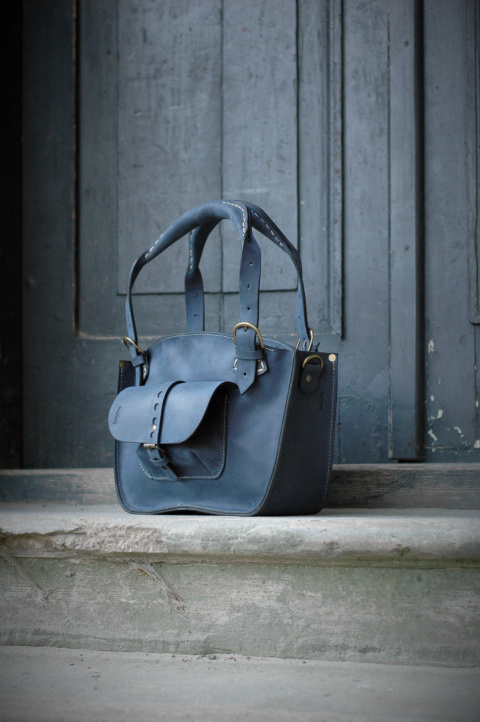 Leather Tote Bag - dark blue