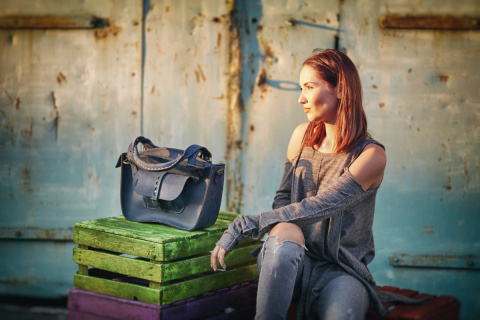 Leather Tote Bag - dark blue