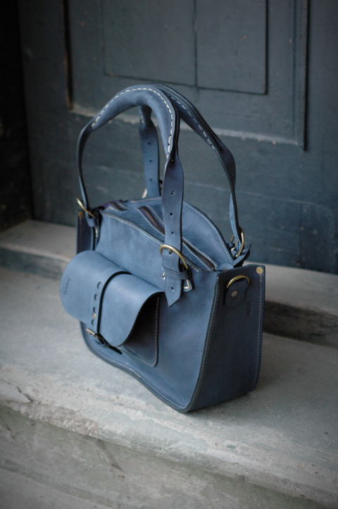 Leather Tote Bag - dark blue