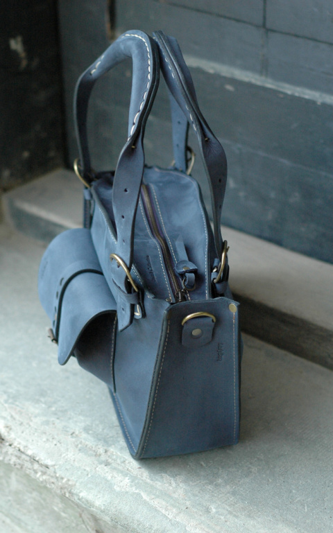 Leather Tote Bag - dark blue