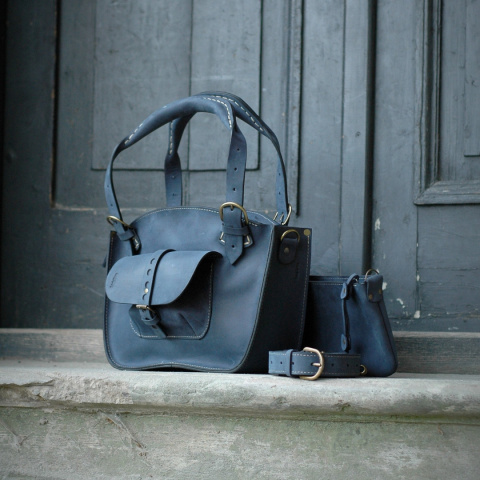 Leather Tote Bag - dark blue