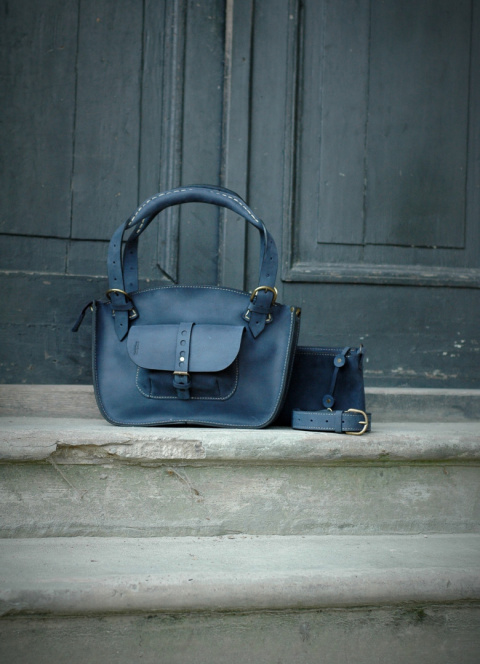Leather Tote Bag - dark blue
