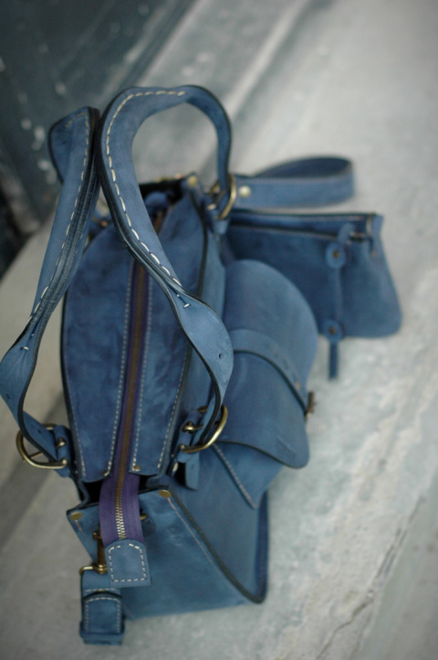 Leather Tote Bag - dark blue