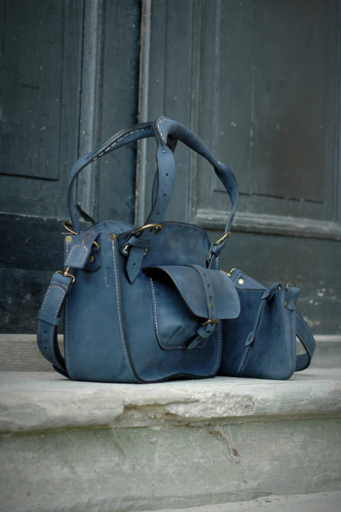 Leather Tote Bag - dark blue