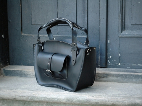 Leather Tote Bag with Clutch color black