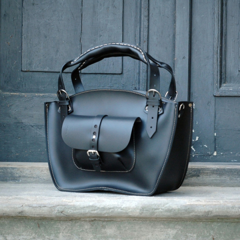 Leather Tote Bag with Clutch color black