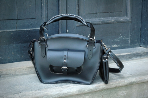 Leather Tote Bag with Clutch color black