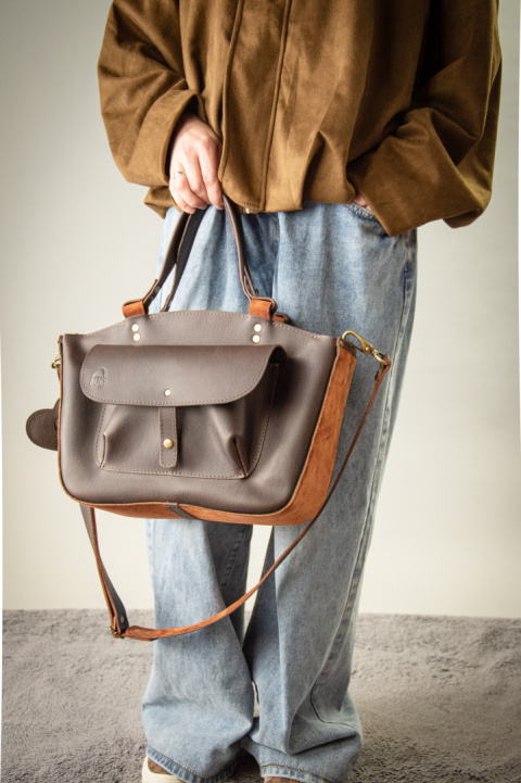 Torba skórzana i zamszowa Kuferek kolor brązowy nowa kolekcja