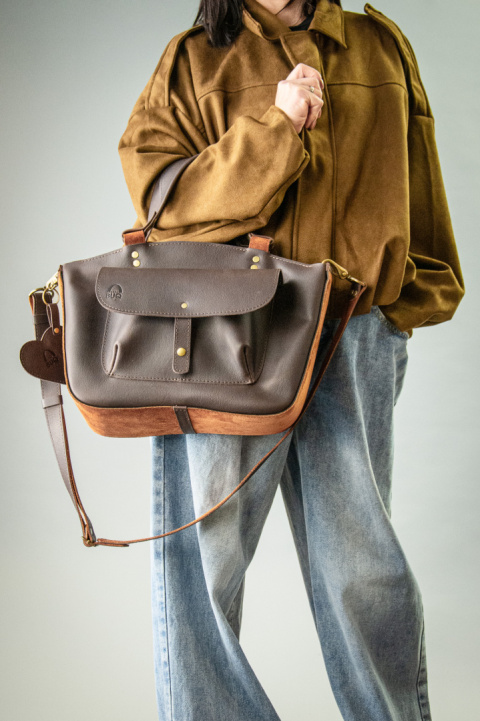 Torba skórzana i zamszowa Kuferek kolor brązowy nowa kolekcja