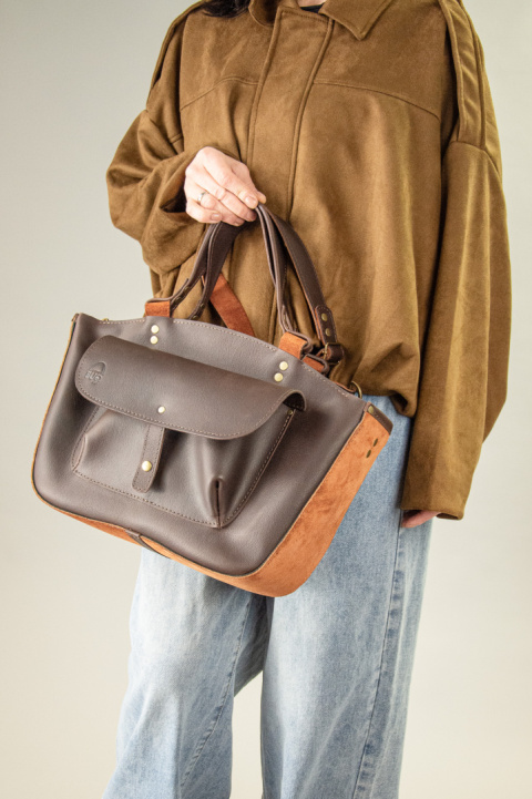 Torba skórzana i zamszowa Kuferek kolor brązowy nowa kolekcja