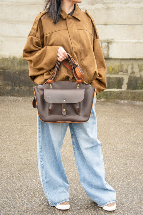 Torba skórzana i zamszowa Kuferek kolor brązowy nowa kolekcja