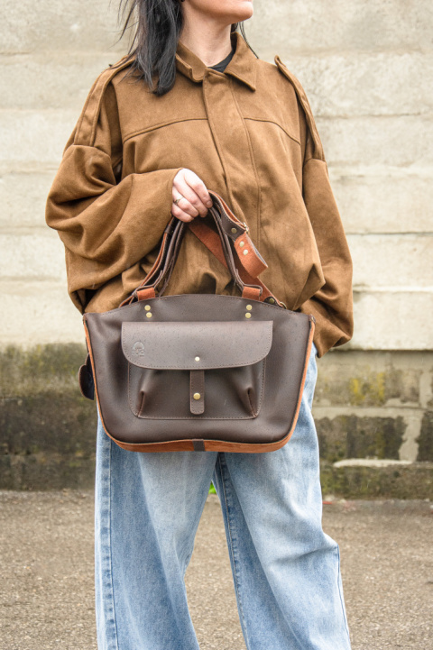 Torba skórzana i zamszowa Kuferek kolor brązowy nowa kolekcja