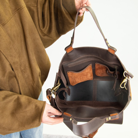 Torba skórzana i zamszowa Kuferek kolor brązowy nowa kolekcja