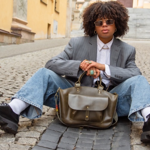 Torba skórzana i zamszowa Kuferek kolor khaki