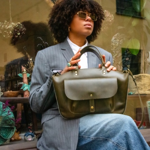 Torba skórzana i zamszowa Kuferek kolor khaki