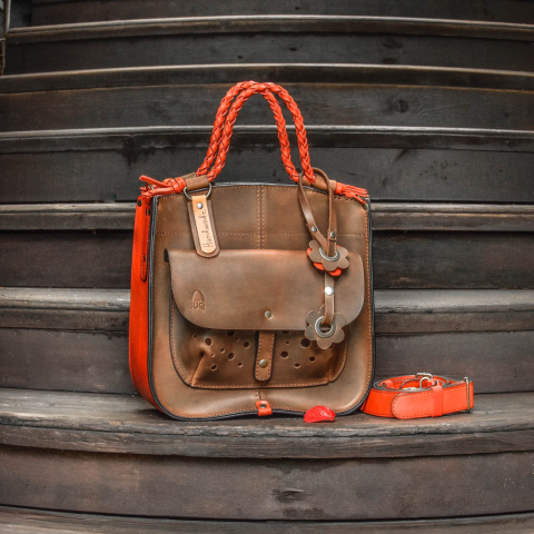 Leather bag Elaine color brown and red