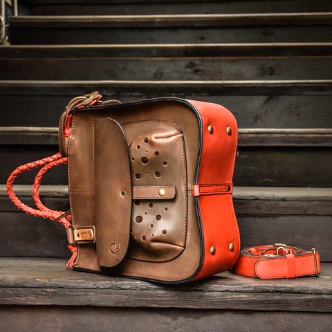 Leather bag Elaine color brown and red