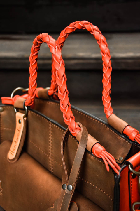 Leather bag Elaine color brown and red
