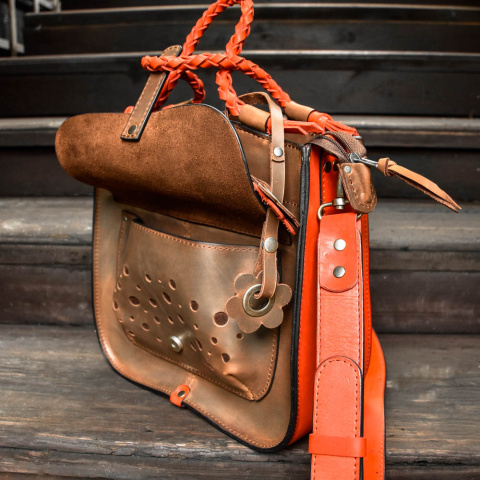 Leather bag Elaine color brown and red